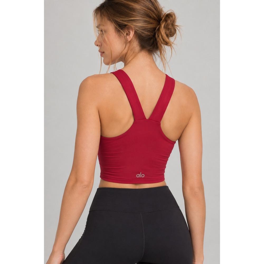 Alo Yoga Real Bra Tank Cherry Red V-Neck Racerback Crop Top Small W1256R